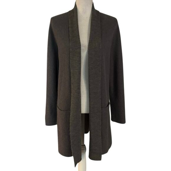Eileen Fisher Size L Cardigan Sweater Grey Gray Wool Mohair Pockets Minimalist - Picture 1 of 5